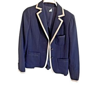 Vtg J. Crew Professor Wool Blazer Jacket 4 Piping Trim Wool Academia Professiona